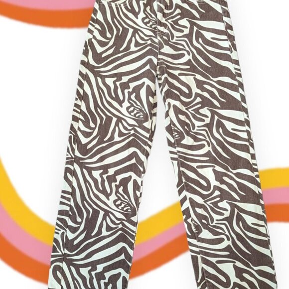 Shein Brown & Cream Zebra Bootcut Jean Pant Size Extra Small - Picture 5 of 10